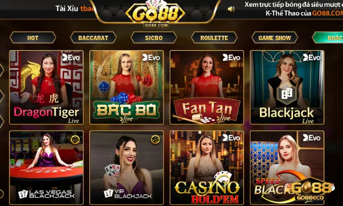 Tham gia những tựa game thú vị tại Live Casino Go88