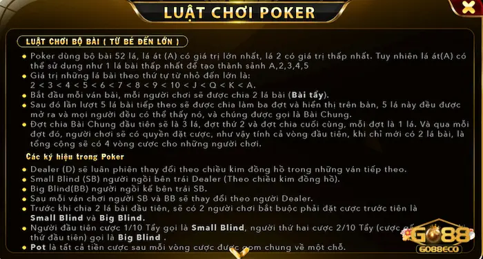 Luật chơi bài Poker tại nhà cái Go88 dễ hiểu